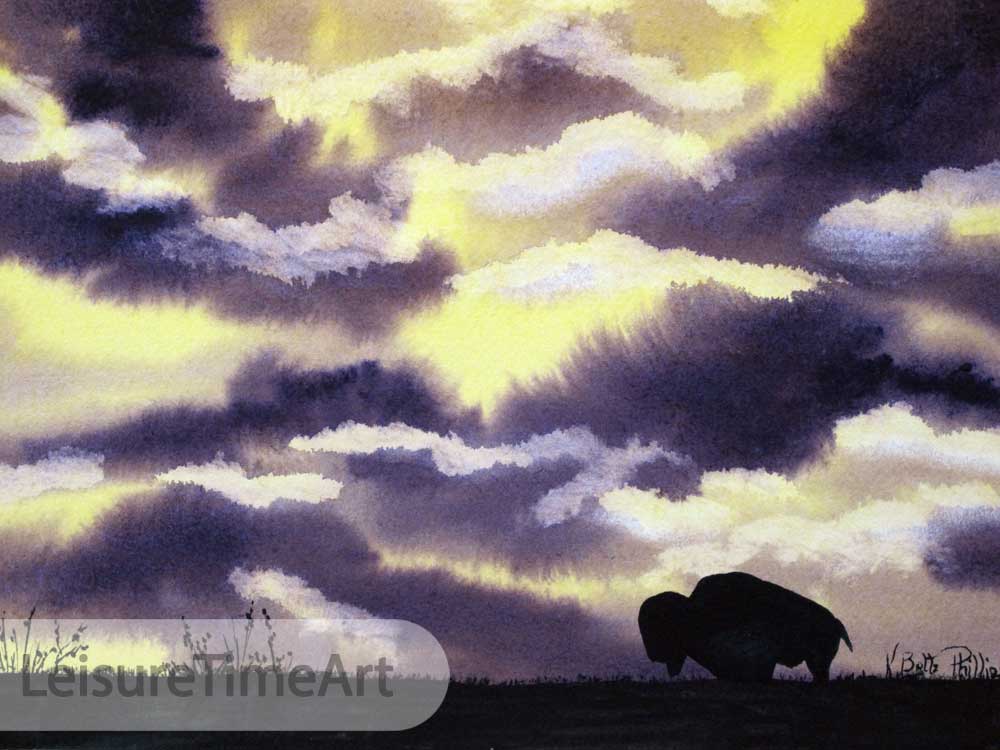 Buffalo Silouette Original Watercolor