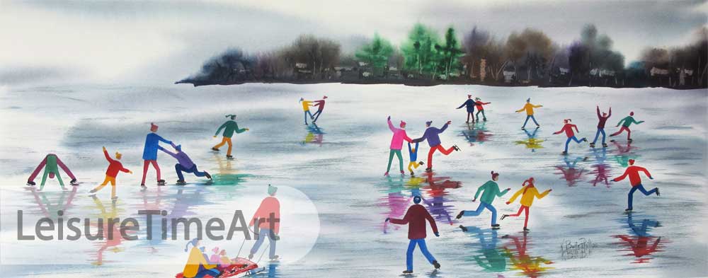 Ice Skaters Original Watercolor