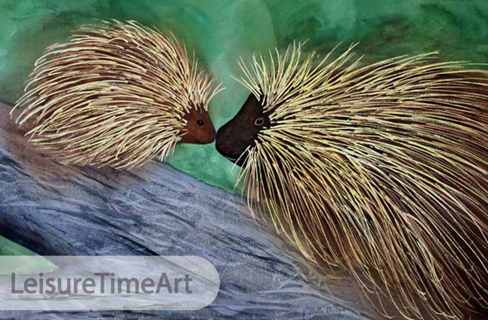 Porcupine Family Original Watercolor