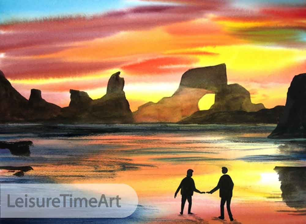 Silhuette Couple Original Watercolor